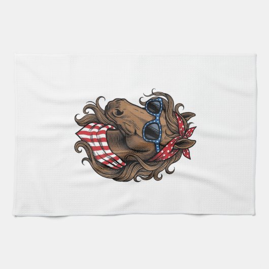 愛国馬のヘッドベクターTシャツデザイン1 キッチンタオル (横)