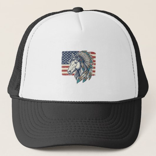 愛国馬の旗ビンテージ ベクターTシャツデザイン キャップ (正面)