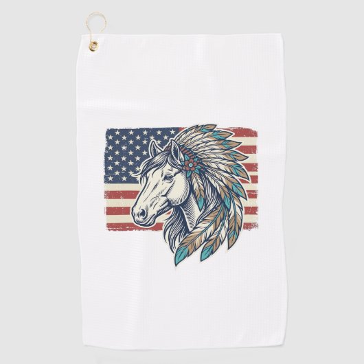 愛国馬の旗ビンテージ ベクターTシャツデザイン ゴルフタオル (正面)