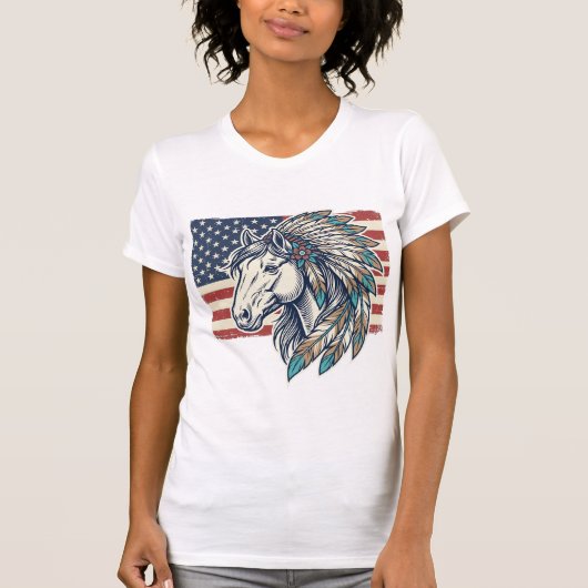 愛国馬の旗ビンテージ ベクターTシャツデザイン Tシャツ (正面)