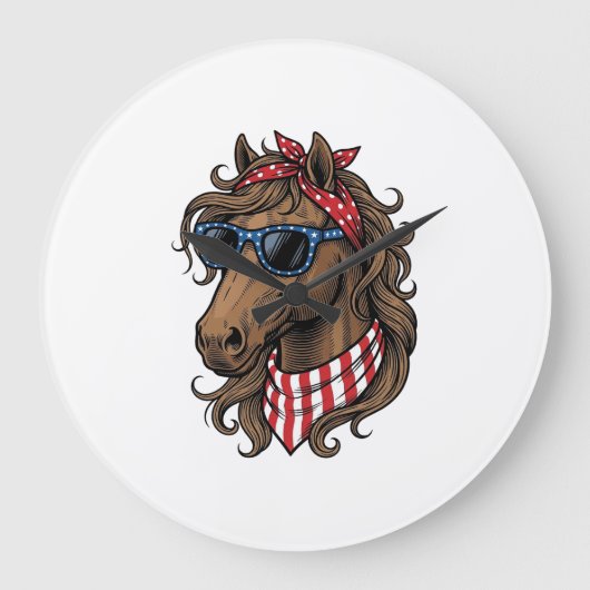 愛国馬の頭部ベクターTシャツデザイン1 ラージ壁時計 (正面)
