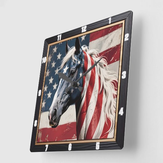 愛国馬アメリカ国旗 スクエア壁時計 (傾斜)