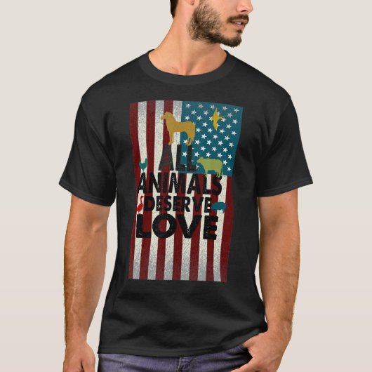 愛国馬アメリカ国旗 馬 ビンテージ Tシャツ (正面)