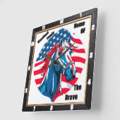 愛国騎馬家族アメリカ国旗 スクエア壁時計 (傾斜)