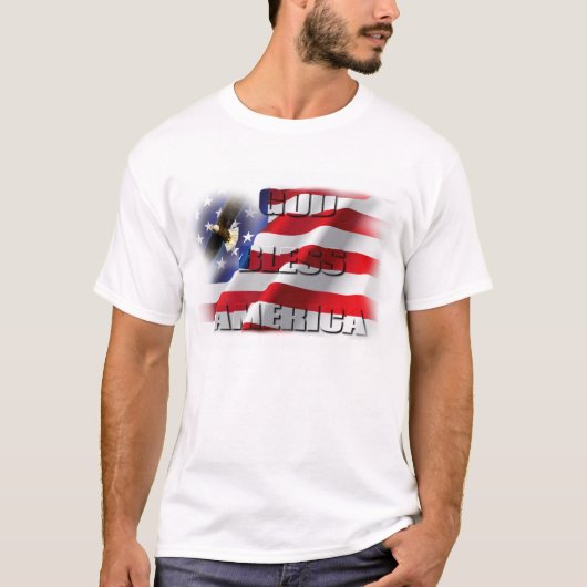 愛国鷲が舞い上がるアメリカ国旗 Tシャツ (正面)
