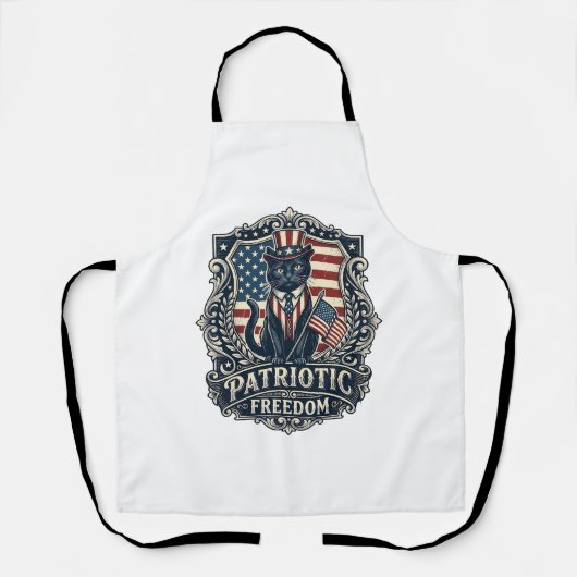 愛国黒猫ベクターグラフィックTシャツ (2)_1 エプロン (正面)