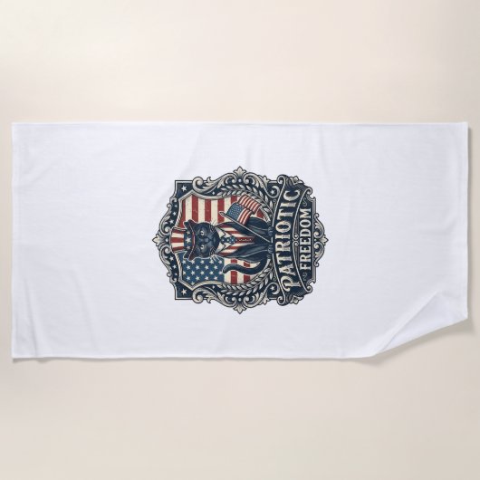 愛国黒猫ベクターグラフィックTシャツ (2)_1 ビーチタオル (正面)
