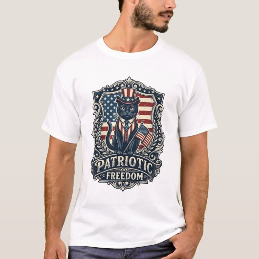 愛国黒猫ベクターグラフィックTシャツ (2)_1 Tシャツ (正面)