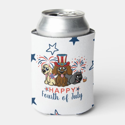 愛国7月4日犬花火可愛いアメリカ 缶クーラー (缶正面)