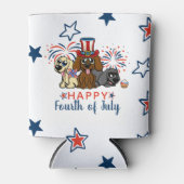 愛国7月4日犬花火可愛いアメリカ 缶クーラー (正面)
