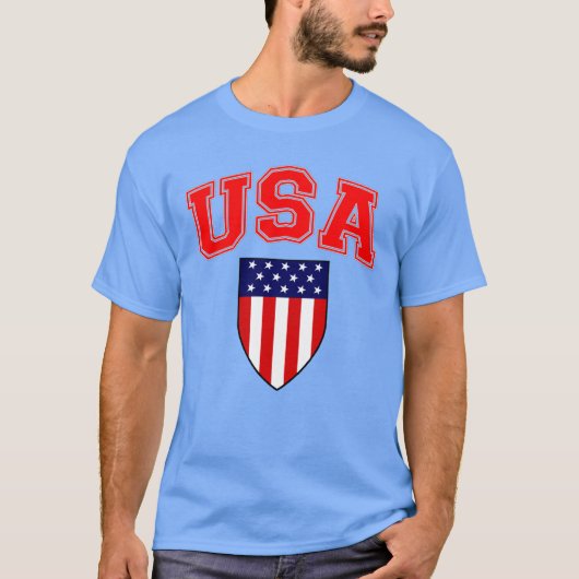 愛国 アメリカ国旗 シールド Tシャツ (正面)