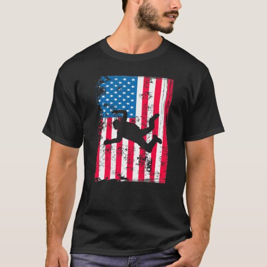 愛国 スカイダイビング グラフィックプリント アメリカ国旗 Tシャツ (正面)