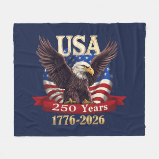愛国 USA 250周年 1776-2026 アメリカ国旗 イーグル フリースブランケット