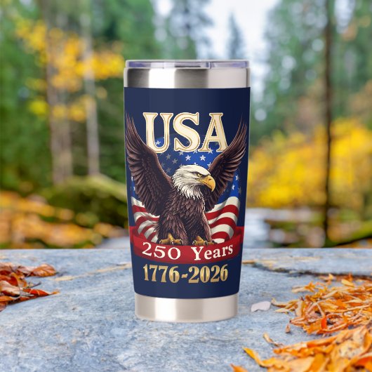 愛国 USA 250周年 1776-2026 アメリカ国旗 イーグル 保温保冷タンブラー (アウトドア (回転後))