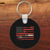 愛国BBQグリルツールアメリカ国旗グラフィック キーホルダー (正面)