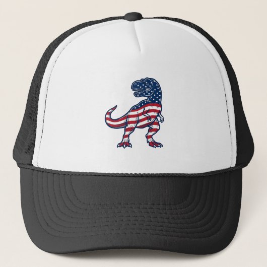 愛国T-Rexアメリカ国旗恐竜デザイン_1 キャップ (正面)