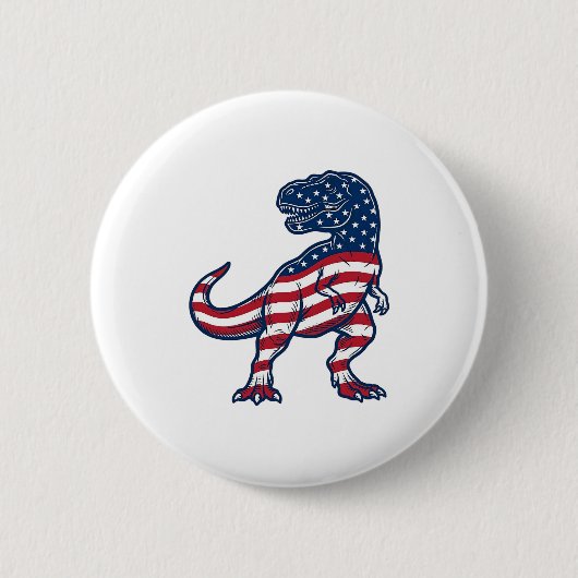 愛国T-Rexアメリカ国旗恐竜デザイン_1 缶バッジ (正面)