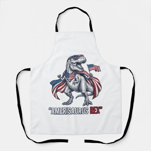 愛国T-Rex Amerisaurus Rex 白シャツデザイン エプロン (正面)