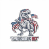 愛国T-Rex Amerisaurus Rex 白シャツデザイン シール (正面)