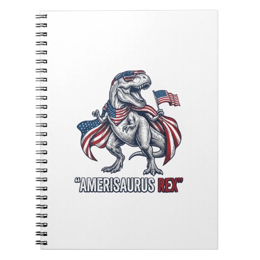 愛国T-Rex Amerisaurus Rex 白シャツデザイン ノートブック (正面)