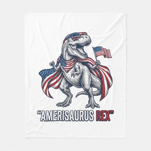 愛国T-Rex Amerisaurus Rex 白シャツデザイン フリースブランケット (正面)