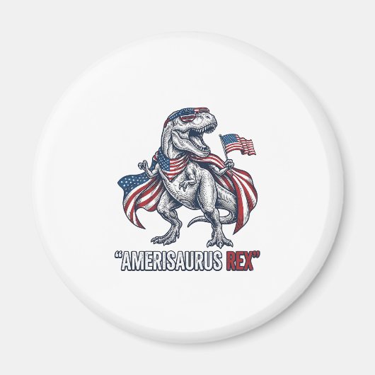 愛国T-Rex Amerisaurus Rex 白シャツデザイン マグネット (正面)