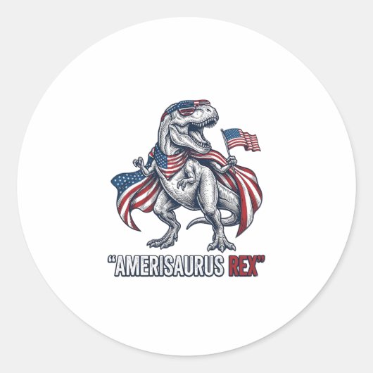 愛国T-Rex Amerisaurus Rex 白シャツデザイン ラウンドシール (正面)
