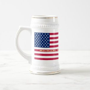 愛国USAアメリカ国旗モパーソナライズされたノグラム ビールジョッキ