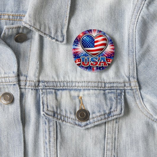 愛国USAハートボタン - アメリカ国旗 缶バッジ (インサイチュ)