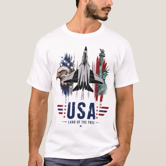 愛国USA自由の国 戦闘機 イーグル Tシャツ (正面)
