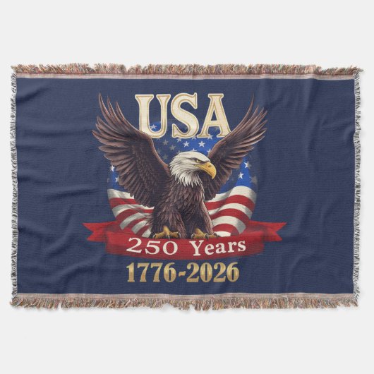 愛国USA250周年 1776-2026アメリカ国旗イーグル スローブランケット (正面)