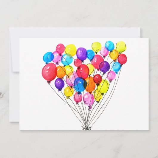 愛女の子の第1誕生日の招待状のピンクの赤を風船のようにふくらませて下さい 招待状 (裏面)