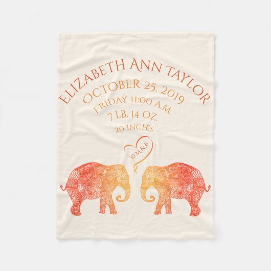 愛女の赤ちゃんの誕生の記録Stats象のトン フリースブランケット (正面)