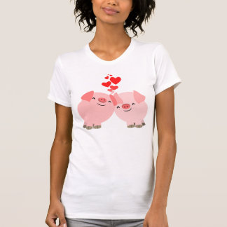 愛女性のTシャツのかわいい漫画のブタ Tシャツ