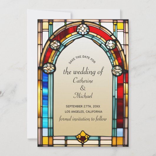 愛好家タロットステンドグラススタイルヨーロッ結婚パ セーブザデート (裏面)