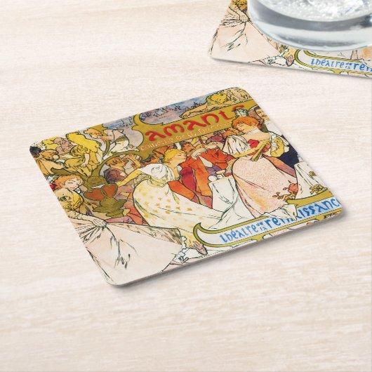 愛好家、アルフォンスミュシャ スクエアペーパーコースター (アングル)