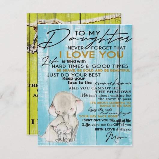 愛娘への素敵な手紙、プレゼント 招待状 (正面/裏面)