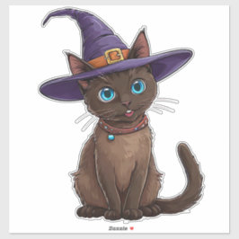 愛嬌のあるシャム猫を魔女帽子で飾る シール