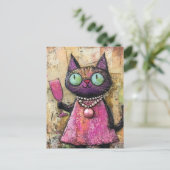 愛嬌のある飲み物を手にした猫 ポストカード (スタンド正面)