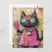 愛嬌のある飲み物を手にした猫 ポストカード (正面/裏面)