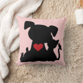 愛子犬と子猫シルエットピンク枕 クッション (ブランケット)