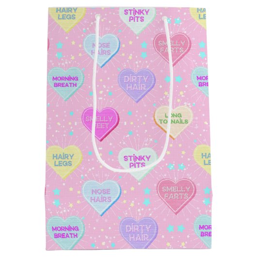 愛実在ピンクとキャンディのハートと真実 ミディアムペーパーバッグ (裏面)