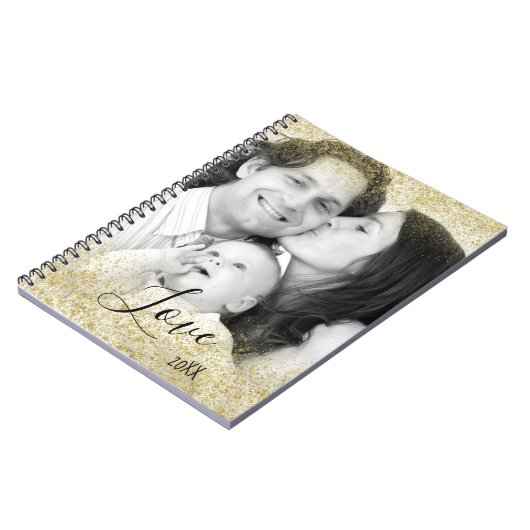 愛家族のフェイクな金ゴールドのグリッターの塵 ノートブック (左側)