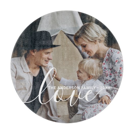 '愛'家族カスタムの写真と名前をカスタムする カッティングボード (正面)