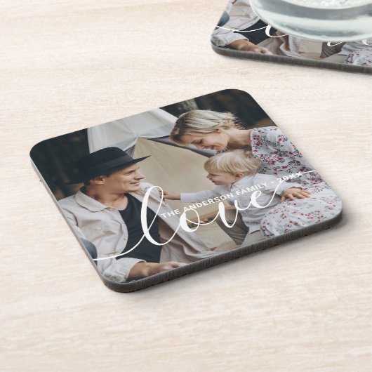 '愛'家族カスタムの写真と名前をカスタムする コースター (左側)
