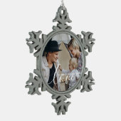 '愛'家族カスタムの写真と名前をカスタムする スノーフレークピューターオーナメント (左)