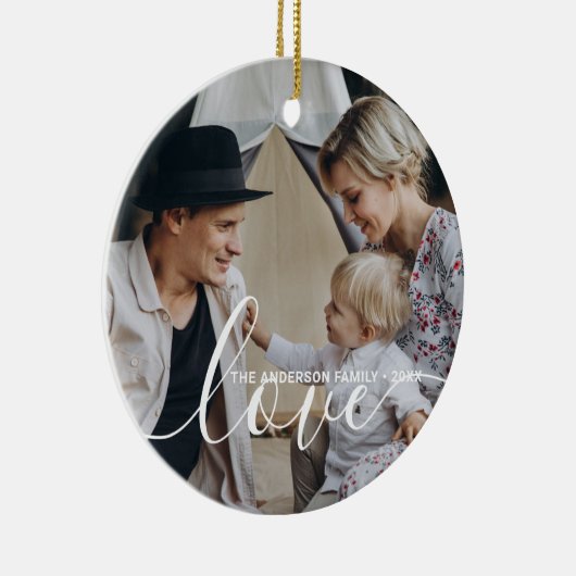 '愛'家族カスタムの写真と名前をカスタムする セラミックオーナメント (右)