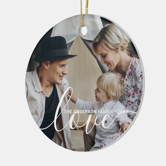 '愛'家族カスタムの写真と名前をカスタムする セラミックオーナメント (左)