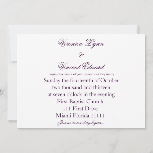 愛引用文の紫色の結婚式招待状 招待状 (裏面)