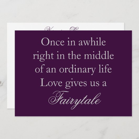 愛引用文の紫色の結婚式招待状 招待状 (正面/裏面)